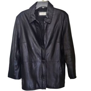 Jones New York Black Genuine Leather Fitted Jacket Size L